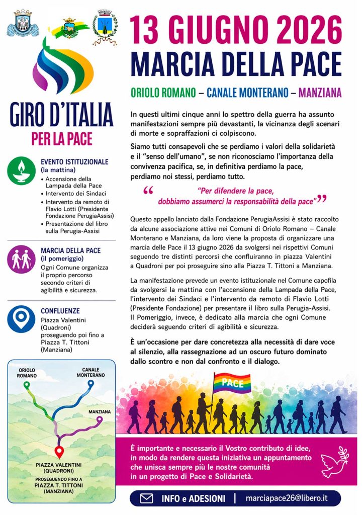Giro italia, marcia per la pace - Canale Monterano, Manziana e Oriolo Romano camminano insieme per la pace
